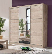 Navara Oak Effect Sliding Door Wardrobe 245cm with Mirrored Door - UK Luxury Furniture