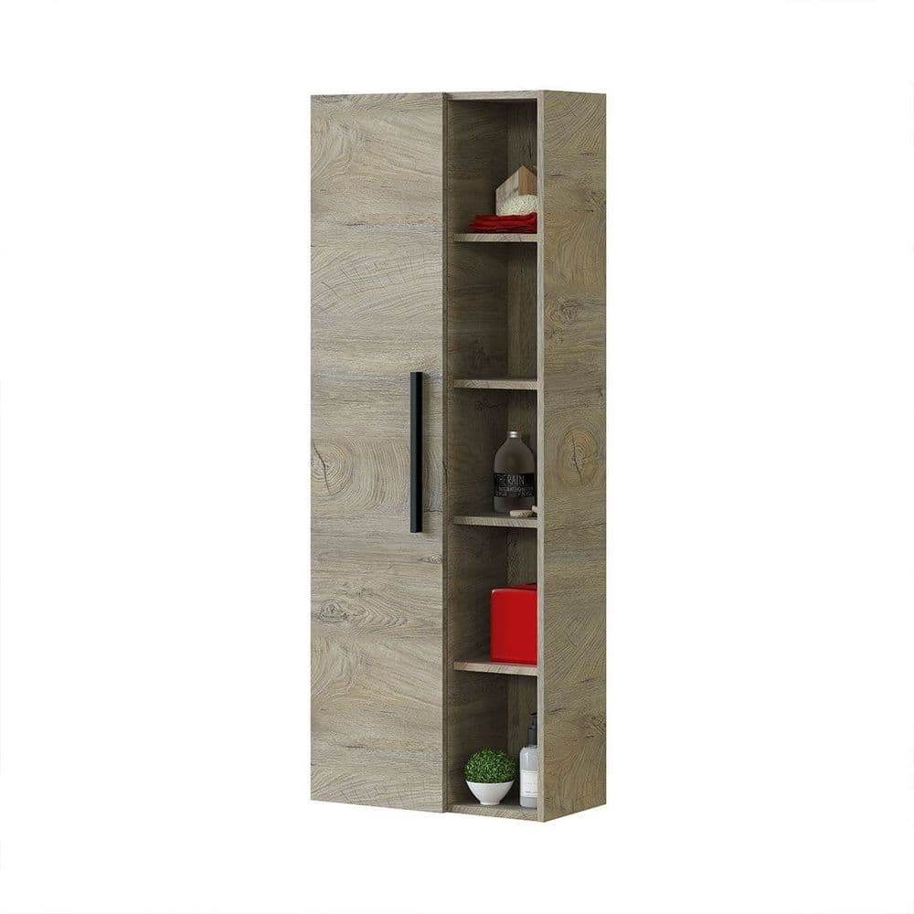 Neves Oak Effect Wall-Mounted Bathroom Vanity Storage Cupboard with Five Compartments - UK Luxury Furniture
