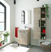 Neves Oak Effect Wall-Mounted Bathroom Vanity Storage Cupboard with Five Compartments - UK Luxury Furniture