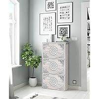 Neymar 18 Pair Modern Grey and White Oak Shoe Cabinet - Elegant Storage Solution - UK Luxury Furniture