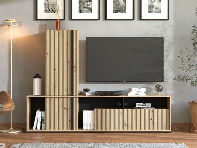 Norrvik Artisan Oak Effect Slatted TV Entertainment Unit - Modern Media Console - UK Luxury Furniture