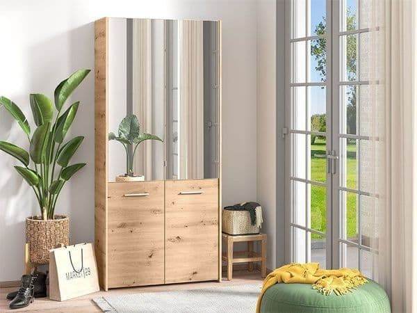 Osaka Oak Effect Mirrored Door 50 Pair Large Shoe Cabinet Cupboard - UK Luxury Furniture