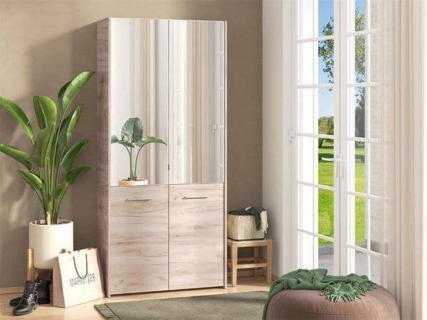 Osaka Oak Effect Mirrored Door 50 Pair Large Shoe Cabinet Cupboard - UK Luxury Furniture