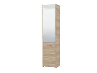 Elegant Osaka Oak Effect Tall Slim Shoe Storage Cabinet with Mirrored Door - UK Luxury Furniture