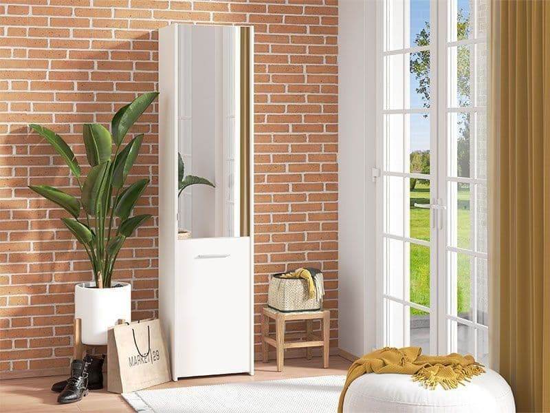 Premium Osaka White Mirrored Slim Shoe Cabinet Cupboard with 8 Internal Shelves - UK Luxury Furniture