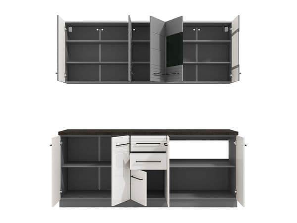 Pedro White Gloss and Grey Kitchen Units - Modern Integrated Culinary Storage Solution - UK Luxury Furniture