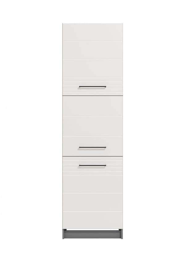 Pedro White High Gloss and Grey Tall Kitchen Larder Unit Pantry Cupboard Storage Solution - UK Luxury Furniture