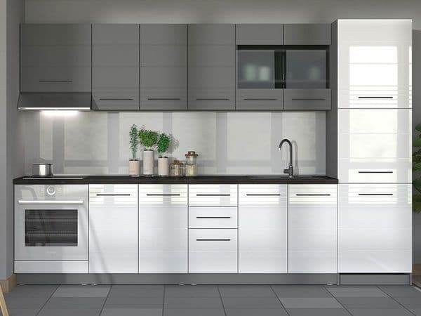 Pedro White High Gloss and Grey Tall Kitchen Larder Unit Pantry Cupboard Storage Solution - UK Luxury Furniture