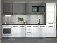Pedro White High Gloss and Grey Tall Kitchen Larder Unit Pantry Cupboard Storage Solution - UK Luxury Furniture