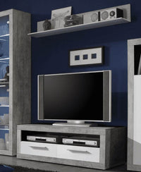 Pietra 120cm Modern Grey and White Gloss TV Cabinet with Wall Shelf - UK Luxury Furniture