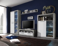 Pietra 120cm Modern Grey and White Gloss TV Cabinet with Wall Shelf - UK Luxury Furniture