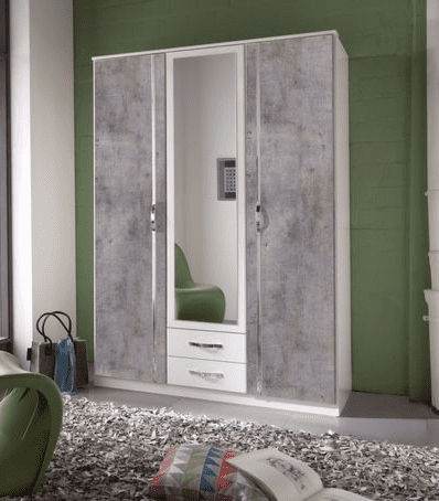 Ramina Concrete Grey & White Three-Door, Two-Drawer German Wardrobe - UK Luxury Furniture