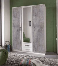 Ramina Concrete Grey & White Three-Door, Two-Drawer German Wardrobe - UK Luxury Furniture