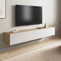 Reyes Nordic Oak Effect and White Wall Mounted Floating Wide Large TV Unit - UK Luxury Furniture
