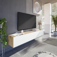 Reyes Nordic Oak Effect and White Wall Mounted Floating Wide Large TV Unit - UK Luxury Furniture
