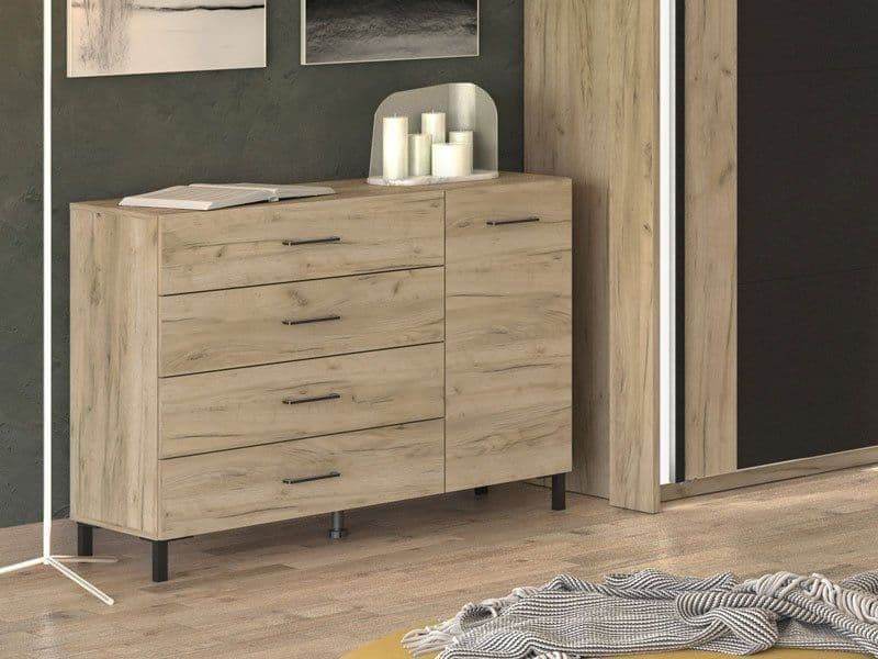 Romero Oak Effect Elegant Sideboard: 1 Door, 4 Drawers, Ample Living Storage - UK Luxury Furniture
