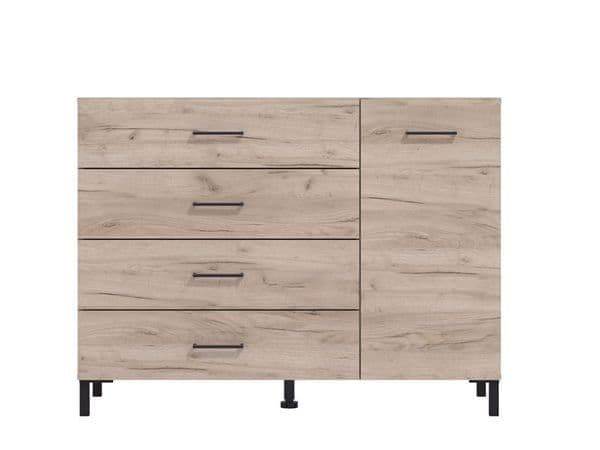 Romero Oak Effect Elegant Sideboard: 1 Door, 4 Drawers, Ample Living Storage - UK Luxury Furniture