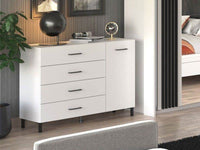 Romero White Elegant Sideboard: 1 Door, 4 Drawers, Modern Storage Unit - UK Luxury Furniture