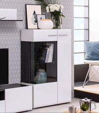 Elegant Royce White Short Display Cabinet with Glass Shelves and Black Interior - UK Luxury Furniture