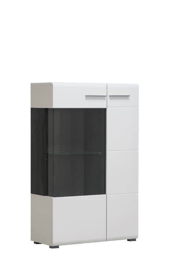 Elegant Royce White Short Display Cabinet with Glass Shelves and Black Interior - UK Luxury Furniture