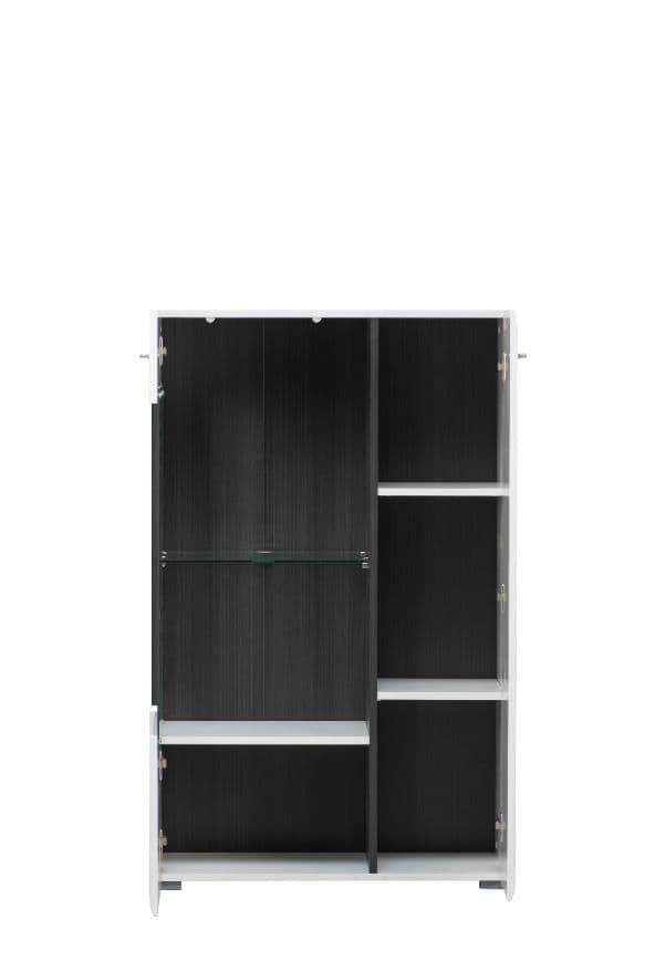 Elegant Royce White Short Display Cabinet with Glass Shelves and Black Interior - UK Luxury Furniture