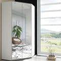 Santino Corner Wardrobe: White Gloss Finish with Full Mirrored Doors - UK Luxury Furniture