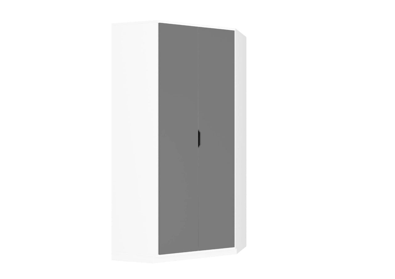 Santino High Gloss Grey and White Corner Wardrobe - Space-Saving Storage Solution - UK Luxury Furniture