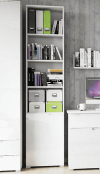 Santino Tall Narrow Bookcase with White Gloss Door S12 - Modern Storage Solution - UK Luxury Furniture