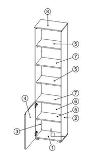 Santino Tall Narrow Bookcase with White Gloss Door S12 - Modern Storage Solution - UK Luxury Furniture