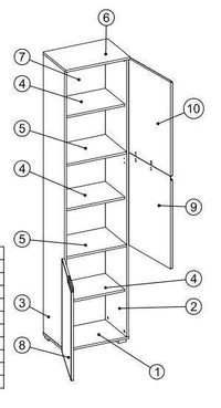 Santino Tall Narrow Bookcase with White Gloss Doors S13 - Modern Storage Solution - UK Luxury Furniture