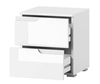 Santino White Gloss Two-Drawer Bedside Table with High-Gloss Finish and Matt Sides - UK Luxury Furniture