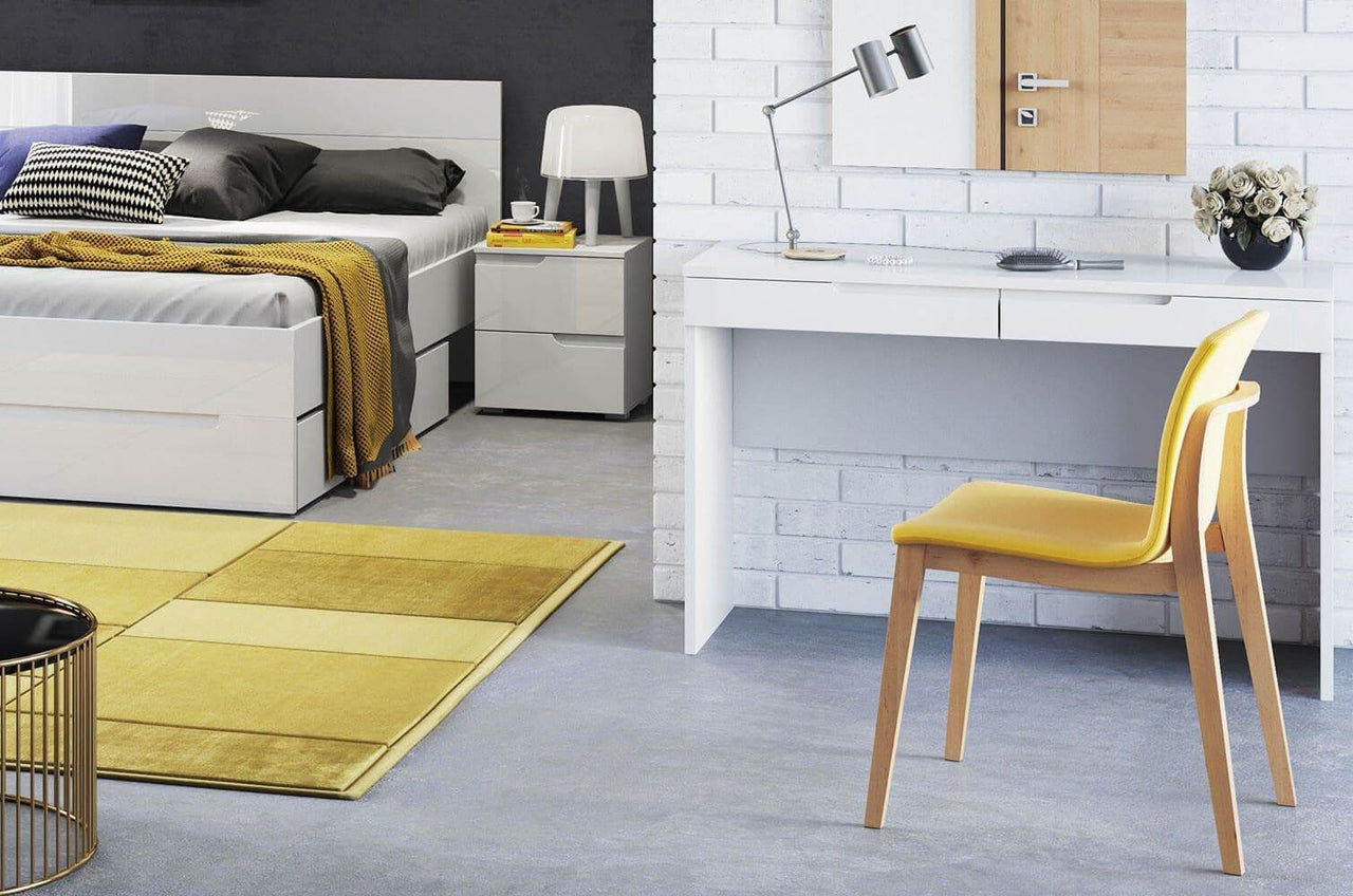 Santino White High Gloss 2-Drawer Dressing Table & Desk with Cable Management - UK Luxury Furniture