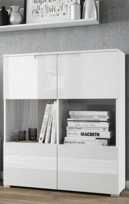 Elegant Santino White Gloss Display Cabinet with Glass Doors and Internal Shelves - UK Luxury Furniture