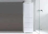 Santino White Gloss Slim Tallboy Storage Unit with Cupboard and Drawers S11 - UK Luxury Furniture