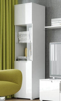 Santino White Gloss Tall Display Unit: Sleek Glass Door, Multiple Shelves Storage - UK Luxury Furniture