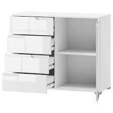 Santino Modern White High Gloss Narrow Sideboard with 4 Drawers & 1 Door - UK Luxury Furniture