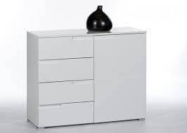 Santino White High Gloss Narrow Sideboard with Four Drawers and Single Door - UK Luxury Furniture