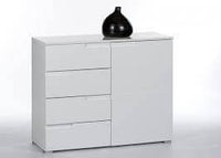 Santino Modern White High Gloss Narrow Sideboard with 4 Drawers & 1 Door - UK Luxury Furniture