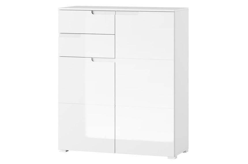 Santino White High Gloss Tall Sideboard: Modern 2-Door, 2-Drawer Storage Cabinet - UK Luxury Furniture
