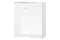Santino White High Gloss Tall Sideboard: Modern 2-Door, 2-Drawer Storage Cabinet - UK Luxury Furniture