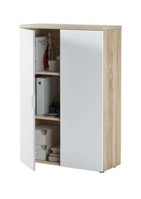 Siena Oak and White Storage Cupboard: Elegant, Functional, Versatile Home Office Organiser - UK Luxury Furniture