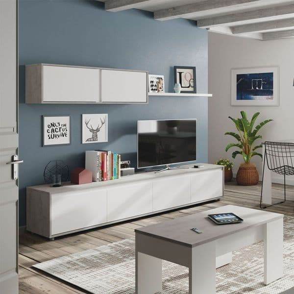 Simons Concrete Grey and White TV Entertainment Cabinet: Modern Storage Solution - UK Luxury Furniture