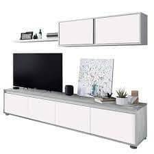 Simons Concrete Grey and White TV Entertainment Cabinet: Modern Storage Solution - UK Luxury Furniture