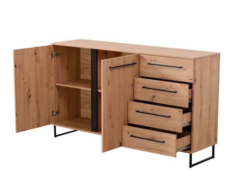 Sorrento Oak Effect 2 Door 4 Drawer Sideboard - Luxurious Oak Finish Furniture for Dining Rooms and Living Spaces - UK Luxury Furniture