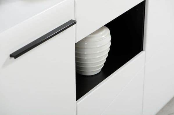Terrento White High Gloss Tall Sideboard: Modern Storage for Elegant Living Spaces - UK Luxury Furniture