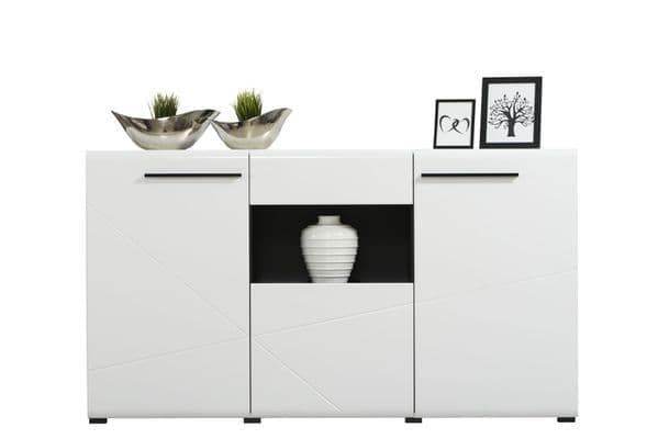 Terrento White High Gloss Tall Sideboard: Modern Storage for Elegant Living Spaces - UK Luxury Furniture