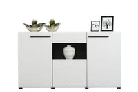 Terrento White High Gloss Tall Sideboard: Modern Storage for Elegant Living Spaces - UK Luxury Furniture