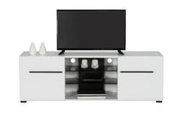 Terrento Modern White High Gloss Large TV Unit with Glass Shelves and Storage - UK Luxury Furniture