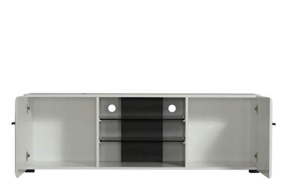Terrento Modern White High Gloss Large TV Unit with Glass Shelves and Storage - UK Luxury Furniture