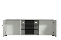 Terrento Modern White High Gloss Large TV Unit with Glass Shelves and Storage - UK Luxury Furniture